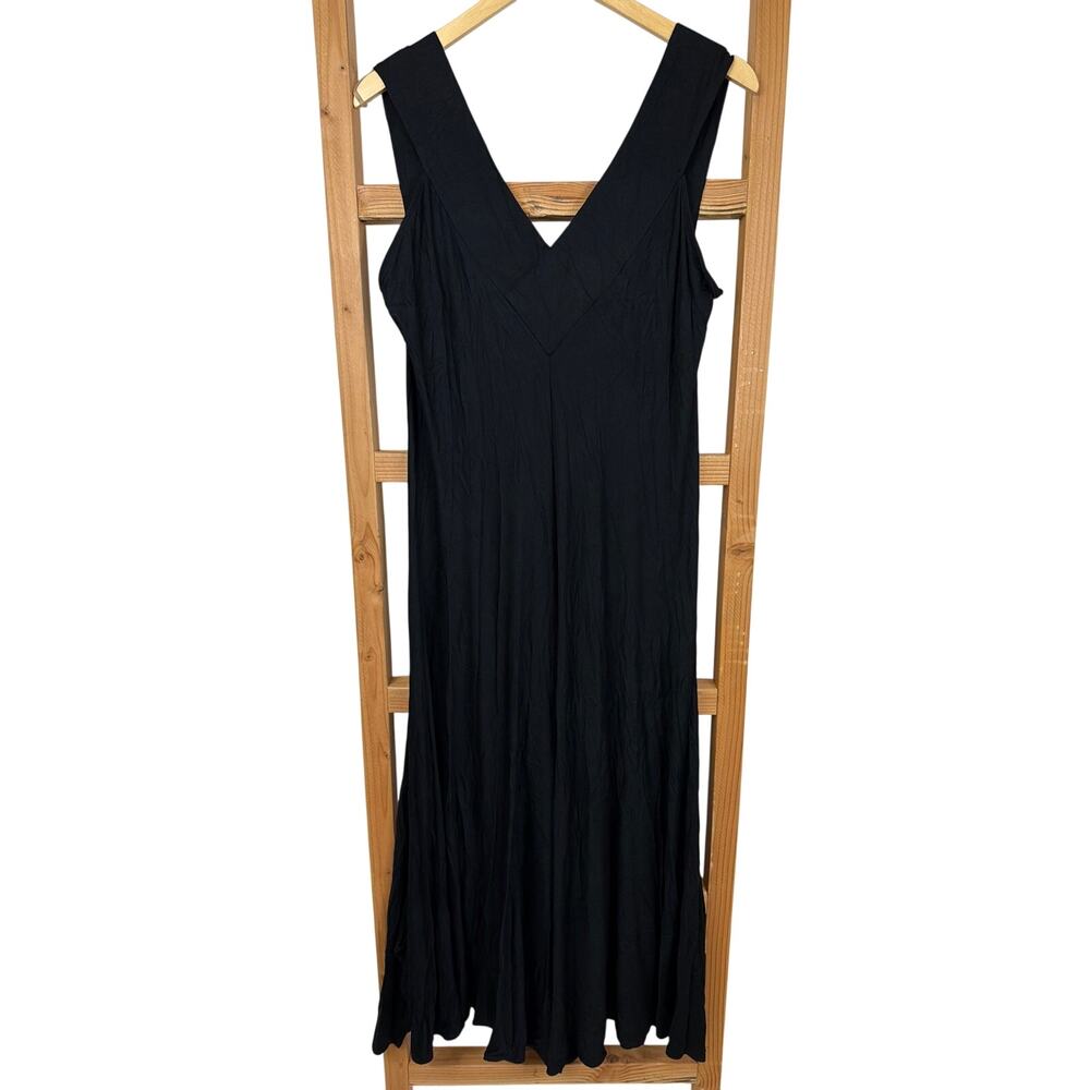 Comfy USA Black Sleeveless Crinkle V Neck Maxi Dress Size XL Made in USA